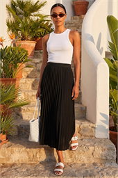 Pleated Elastic Waist Maxi Skirt