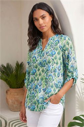 Aztec Burnout Print Relaxed V-Neck Tunic Top