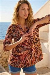 Animal Print Pintuck Shirt