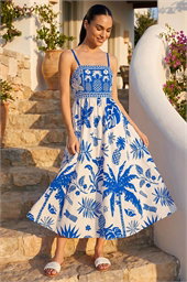Pineapple Palm Strappy Midi Dress