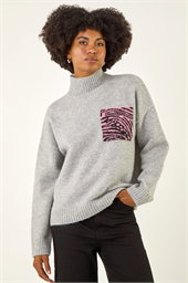 Animal Print Pocket Knit Jumper
