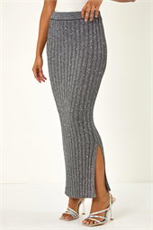 Dusk Ribbed Shimmer Knit Midi Skirt