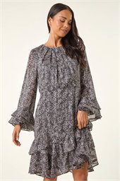 Petite Abstract Print Frill Dress