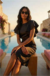 Satin Ruffle Sleeve Dress