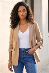 Ruched 3/4 Sleeve Stretch Blazer