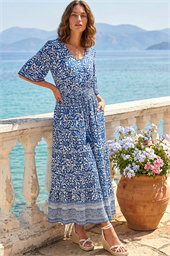Petite Print Tassel Tie Waist Midi Dress