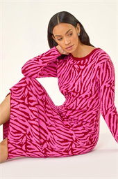 Dusk Animal Print Knit Midi Dress