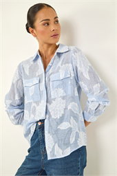 Petite Floral Jacquard Button Up Blouse