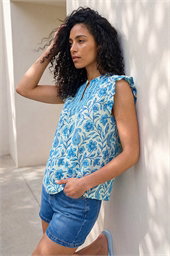 Floral Contrast Frill Top