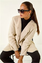 Petite Faux Sheepskin Hooded Coat