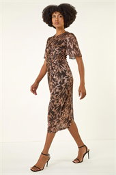 Foil Print Twist Front Midi Dress