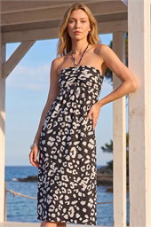 Animal Print Stretch Bandeau Midi Dress