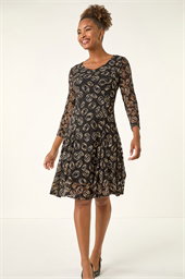 Geo Print Lace Stretch Dress