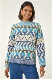 Aztec High Neck Knit Jumper
