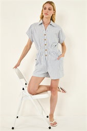 Stripe Print Front Pocket Playsuit