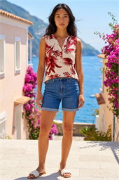 Petite Leaf Print Stretch Tunic Top
