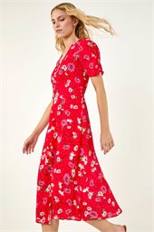 Floral Ruched Sleeve Dress