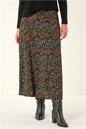Ditsy Floral Print Stretch Midi Skirt