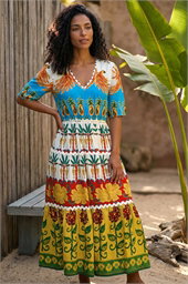Tropical Print V-Neck Maxi Dress 