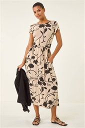 Shadow Floral Print Pocket Midi Dress