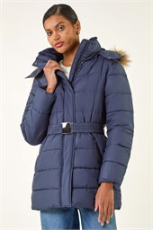 Faux Fur Padded Belt Coat