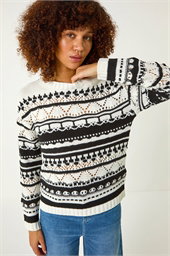 Contrast Pointelle Knit Jumper