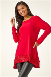 Sequin Hem Tunic Stretch Top