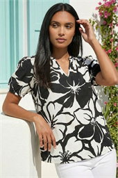 Floral Mono Print V-Neck Top