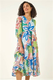 Abstract Print Tiered Dress