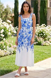 Floral Print Strap Tie Midi Dress