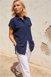 Petite Pocket Button Up Blouse
