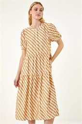 Geo Print Button Shirt Midi Dress