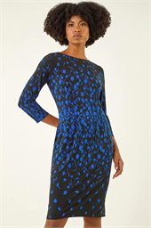 Floral Pleat Front Pocket Stretch Dress