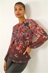 Floral Print Mesh Top