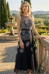 Floral Embroidered Mesh Midi Dress