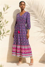 Petite Aztec Border Print Midi Dress