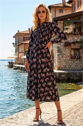 Leaf Print Midi Shirt Dress