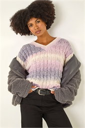 Ombre Textured V-Neck Knit Jumper