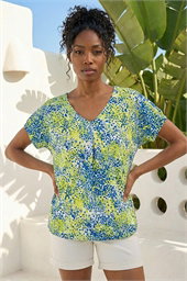 Abstract Spot Print Pleat Front Top