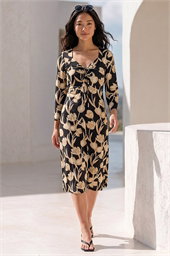 Petite Floral Gathered Stretch Midi Dress