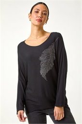 Sparkly Feather Stretch Knit Top