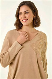 Floral Sequin V-Neck Knit Jumper