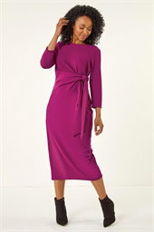 Petite Tie Waist Stretch Midi Dress