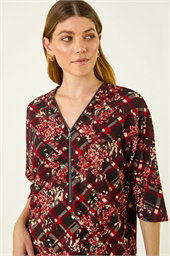 Textured Floral Print Stretch Top