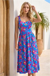 Floral Shirred Strap Midi Dress