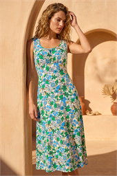 Floral Empire Waist Stretch Midi Dress