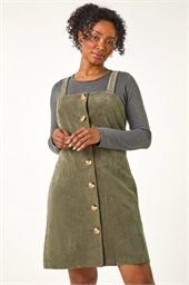 Kendal A-Line Buttoned Corduroy Pinafore Dress Black