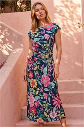 Floral Leaf Print Wrap Twist Dress