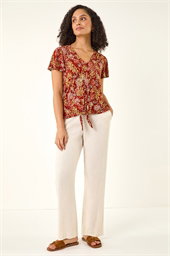 Floral Tie Front Stretch Top 