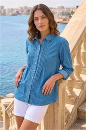 Petite Pintuck Button Up Blouse